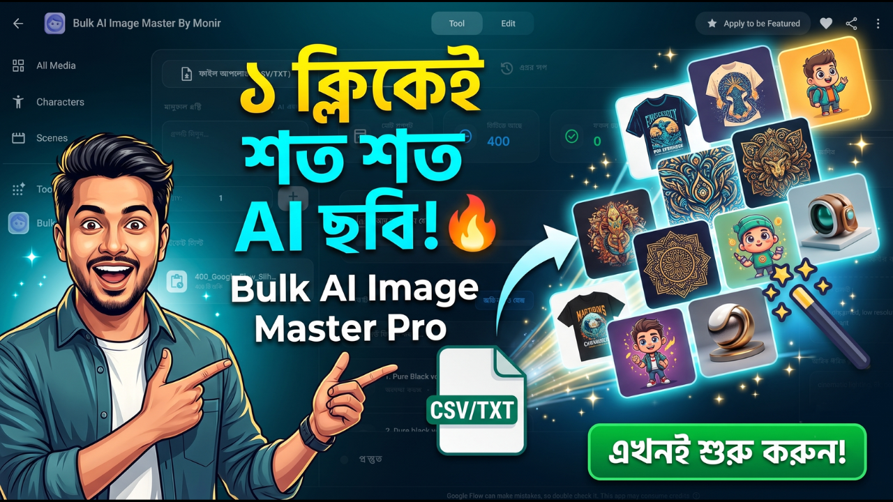 Bulk AI Image Master Pro - এক ক্লিকে শত শত AI ছবি জেনারেটর