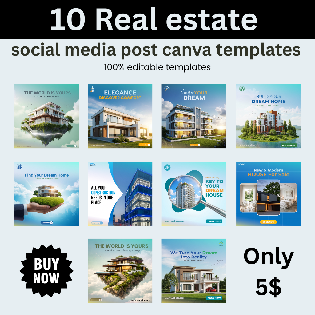 10 Professional Real Estate Social Media Canva Templates - Editable & Modern Design