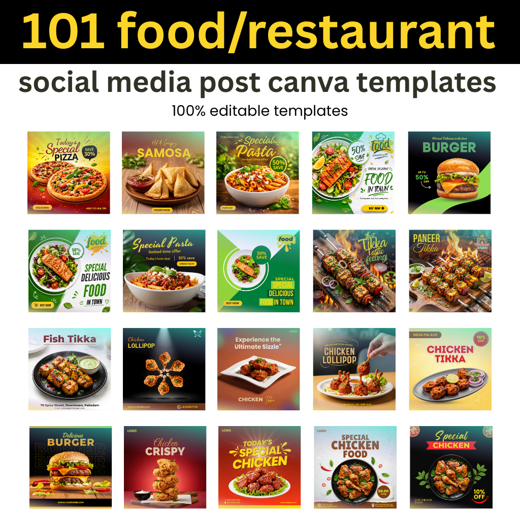 Restaurant Social Media Kit – 101 Editable Canva Templates