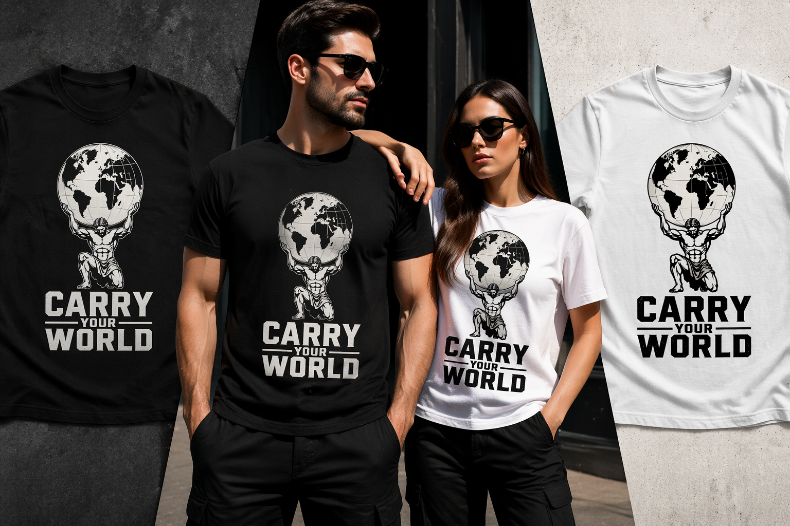 Carry Your World | Atlas Graphic Typography T-Shirt Design | Motivational Streetwear T-Shirt